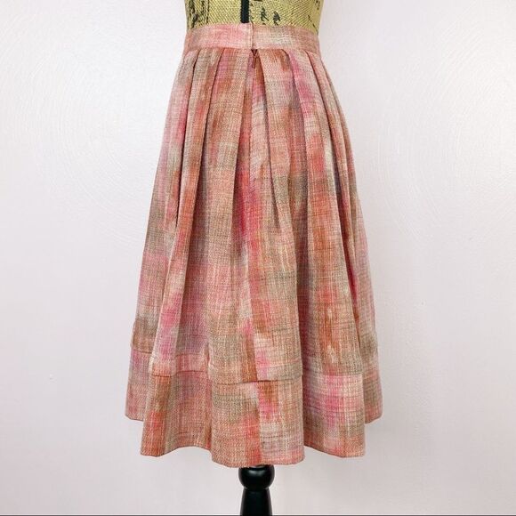 AK Anne Klein Petite Plaid Linen Blend Pleated A-line Skirt Pink Brown 2P - Picture 2 of 11